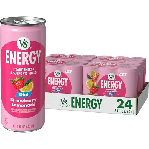 V8 Energy Diet Strawberry Lemonade Juice Energy Drink, 8 fl oz Can (6 Pack) (Case of 4) - Image 1