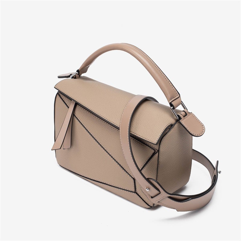 Simple Handheld Geometric Bag All-Match Stitching Litchi Pattern Crossbody Bag Lightweight Large Capacity Doctor Bag - Image 4