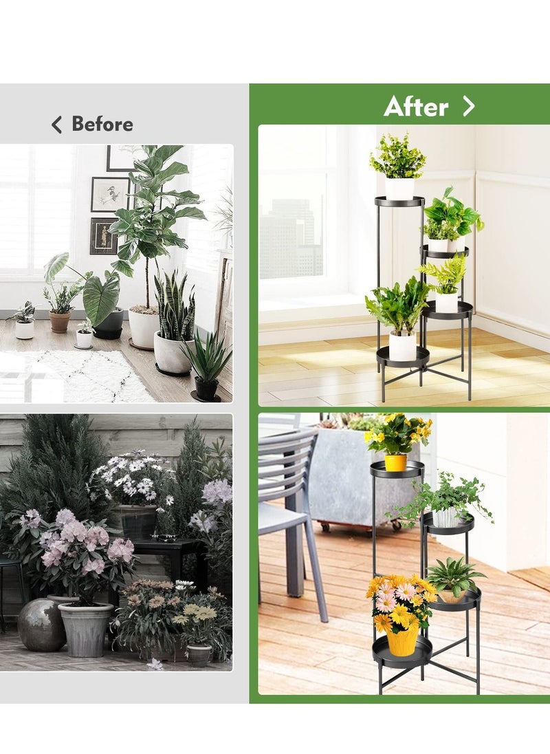 4 Tier Metal Plant Stand Multiple Flower Pot, Heavy Duty Potted Holder, Plant Shelves Planter Rack Storage Organizer Display for Indoor Outdoor Garden Balcony