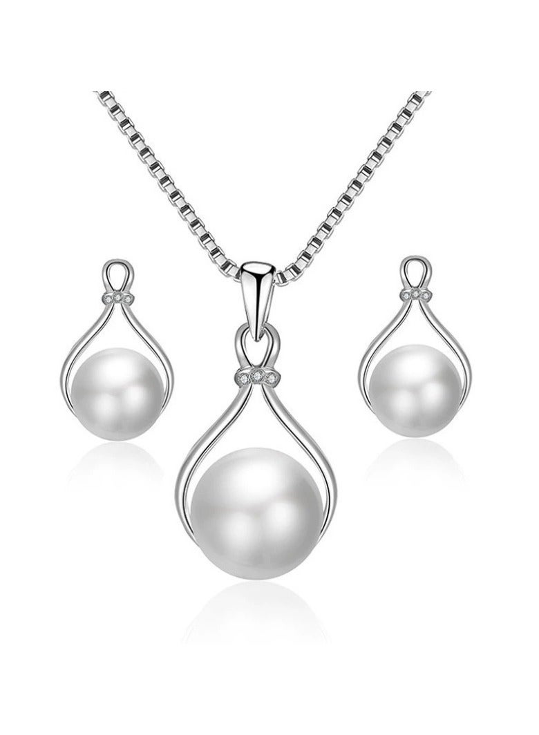 Goolsky Pearl Jewelry Set for Women – Elegant Necklace, Earrings & Ring 3-Piece Set, Wedding/Party/Daily Gift