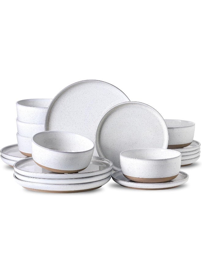 Hasense Plates and Bowls Sets 18 Pieces Modern Porcelain Dishes Sets Service for 6 Stoneware Dinnerware Sets with Speckled Pattern Scratch Resistant Microwave and Dishwasher Safe White - Image 1