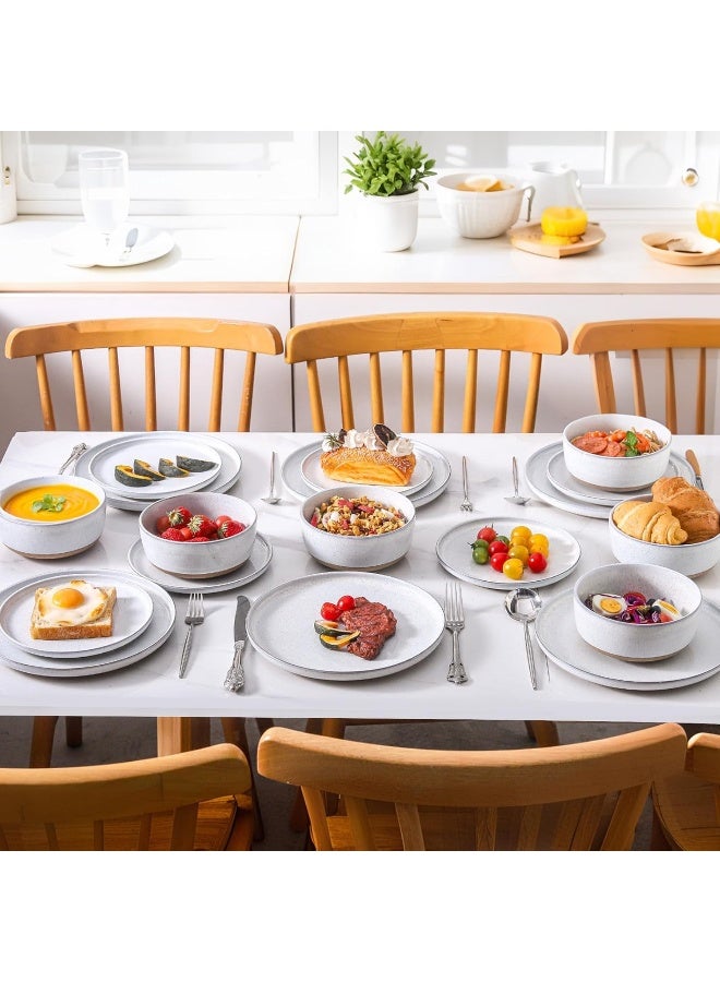 Hasense Plates and Bowls Sets 18 Pieces Modern Porcelain Dishes Sets Service for 6 Stoneware Dinnerware Sets with Speckled Pattern Scratch Resistant Microwave and Dishwasher Safe White - Image 2