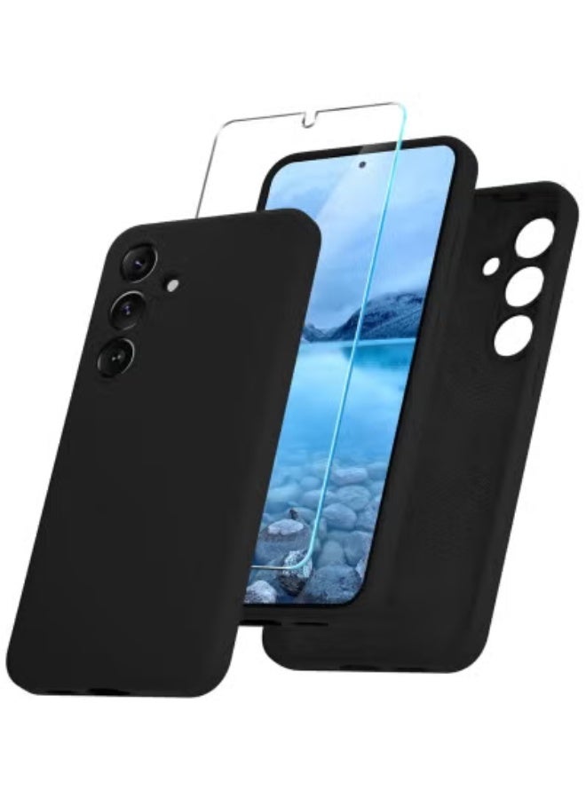 JAJEEK Samsung Galaxy S24 Case – Black Silicone Slim Shockproof Cover with Soft Microfiber Lining and 1 Tempered Glass Screen Protector, Full Body Protection, Anti-Scratch, Wireless Charging Compatible, Lightweight Durable Design for Everyday Use - Image 1