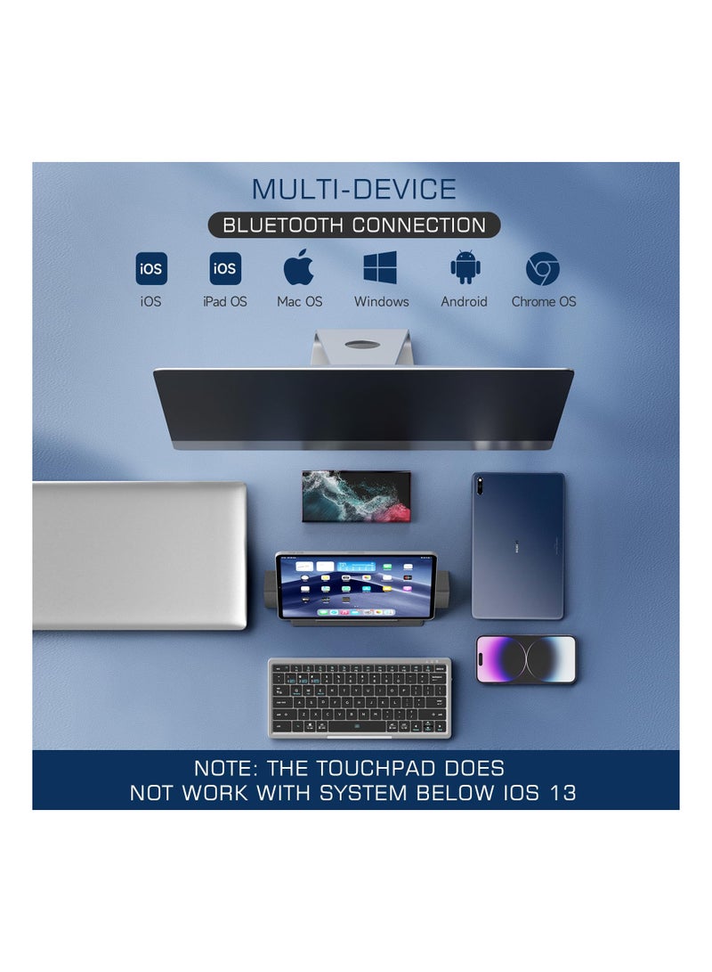 Full Size Wireless Bluetooth Keyboard with Hidden Touchpad , (Sync Up to 3 Devices) Portable Keyboard with Bluetooth Connection PU Tablet Stand Bluetooth Keyboard for Windows iOS Android Mac, Black