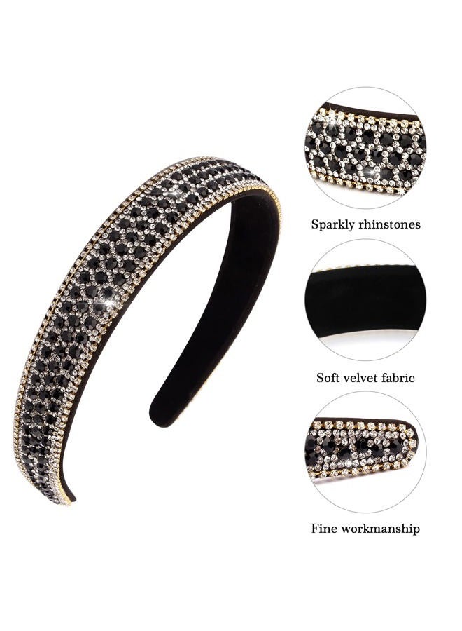 Wecoe Black Headband Rhinestone Headband Women Fashion Crystal Bling Diamond Head Band Glitter Sparkly Hairband Hair Accessories Holiday Halloween Christmas Gifts For Women Ladies (Silver & Black) - Image 2