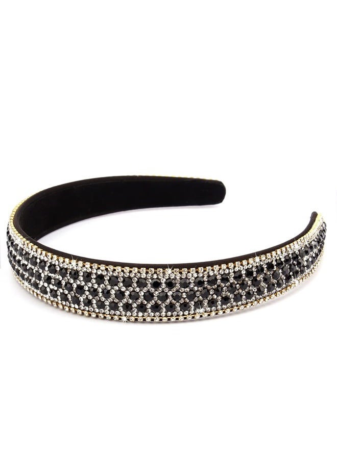 Wecoe Black Headband Rhinestone Headband Women Fashion Crystal Bling Diamond Head Band Glitter Sparkly Hairband Hair Accessories Holiday Halloween Christmas Gifts For Women Ladies (Silver & Black) - Image 1