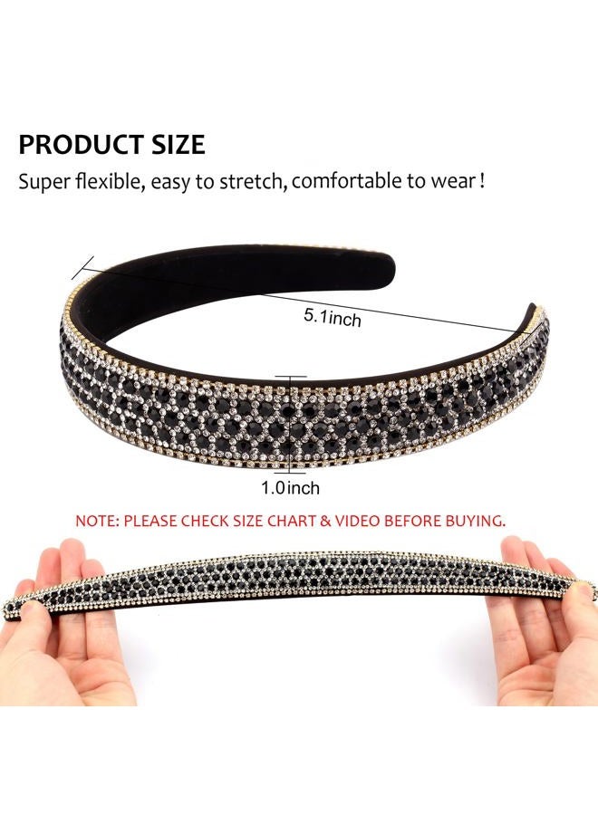 Wecoe Black Headband Rhinestone Headband Women Fashion Crystal Bling Diamond Head Band Glitter Sparkly Hairband Hair Accessories Holiday Halloween Christmas Gifts For Women Ladies (Silver & Black) - Image 3