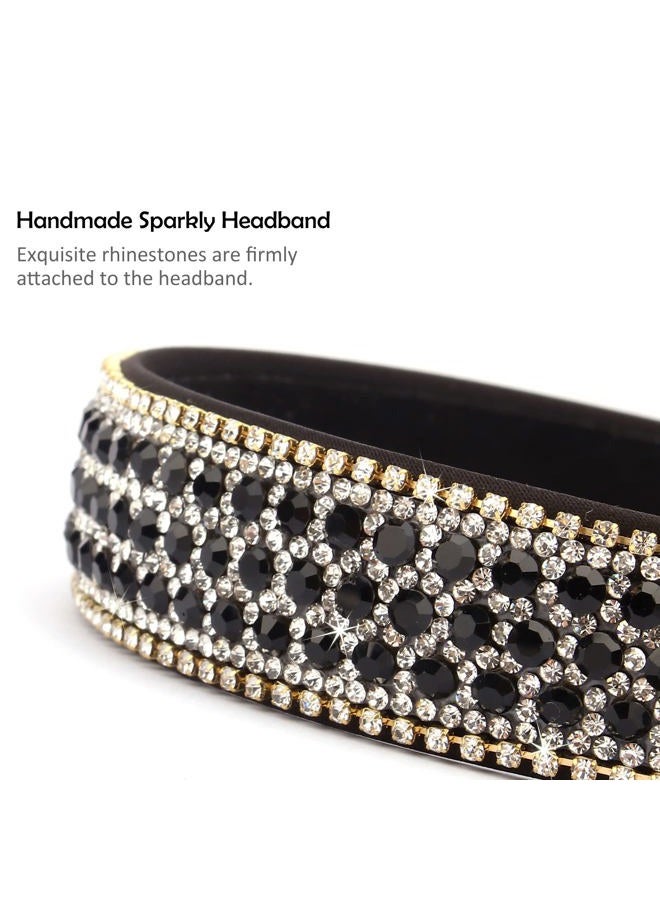 Wecoe Black Headband Rhinestone Headband Women Fashion Crystal Bling Diamond Head Band Glitter Sparkly Hairband Hair Accessories Holiday Halloween Christmas Gifts For Women Ladies (Silver & Black) - Image 4