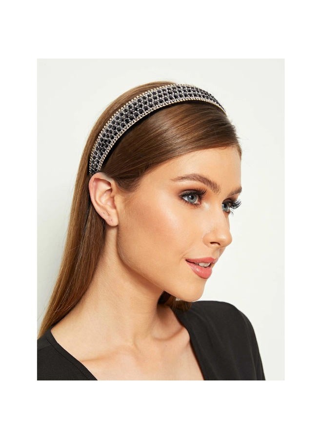 Wecoe Black Headband Rhinestone Headband Women Fashion Crystal Bling Diamond Head Band Glitter Sparkly Hairband Hair Accessories Holiday Halloween Christmas Gifts For Women Ladies (Silver & Black) - Image 5