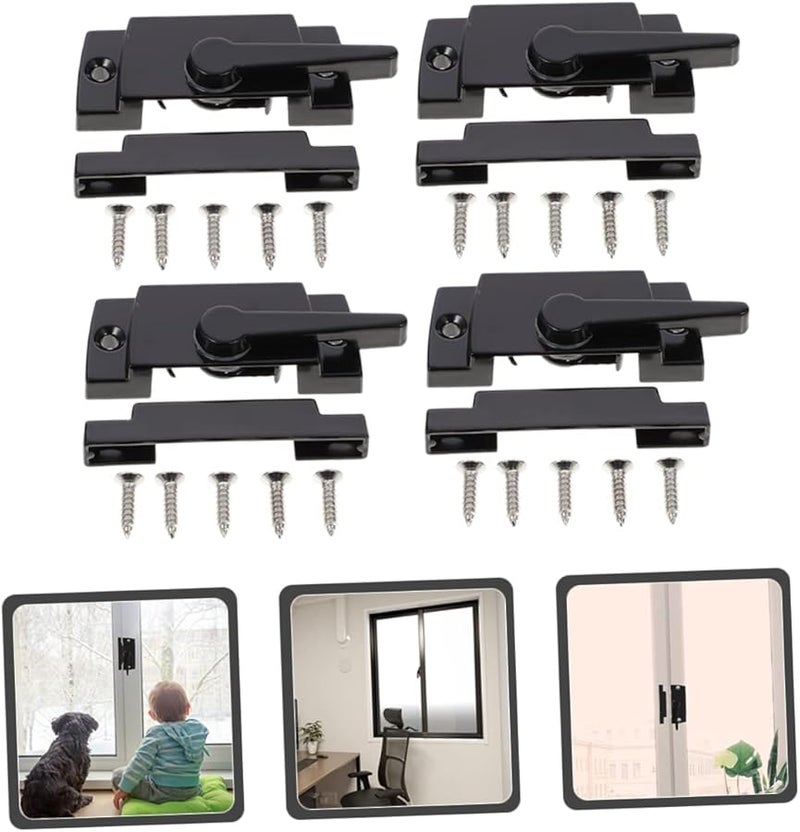 Jojofuny Black Security Window Sash Locks 4 Pack For Sliding Windows Easy Install Improve Airflow - Image 5