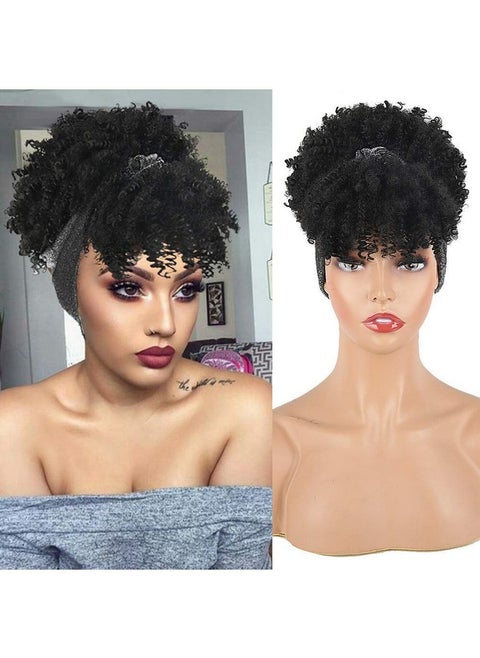 Gray Headband Wigs For Black Womenafro Headband Wig Synthetic Short Curly Wigs Afro Kinky Curly Black Wig With Bangs Wrap Wigs 2 In 1 Head Wrap Wig With Headband Attached Turban Wig