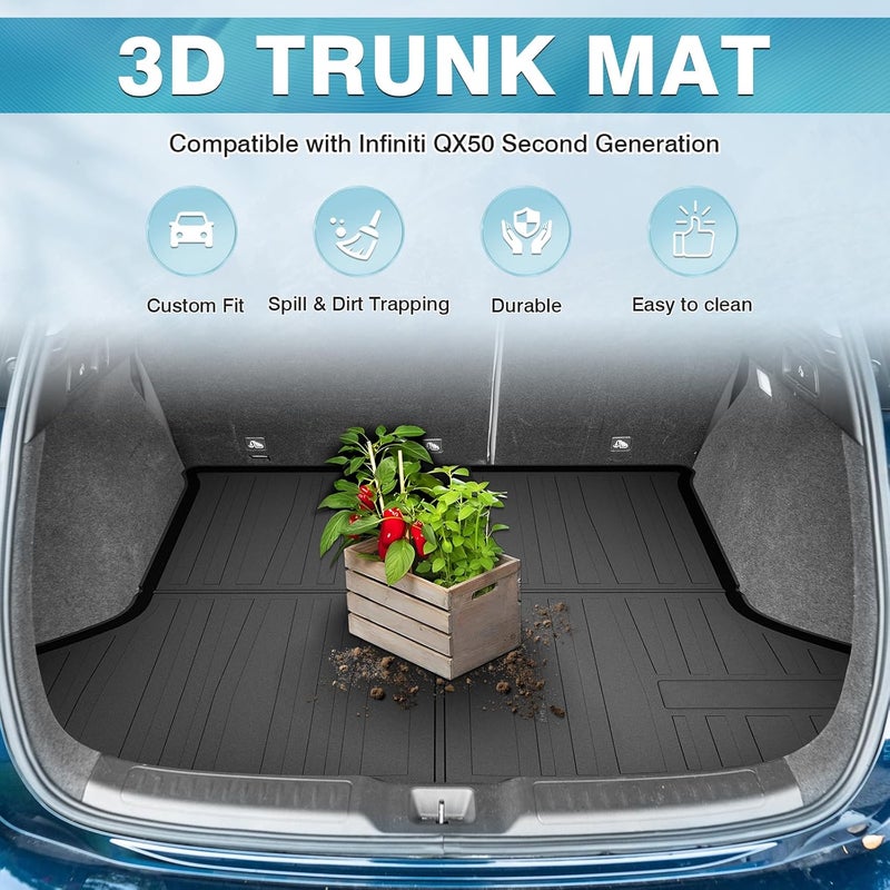 Mixsuper Cargo Liner for 2019-2023 2024 2025 Infiniti QX50 / 2022-2023 2024 2025 QX55 Trunk Liner All Weather Rear Cargo Tray Trunk Mat Anti-Slip Black - Image 2