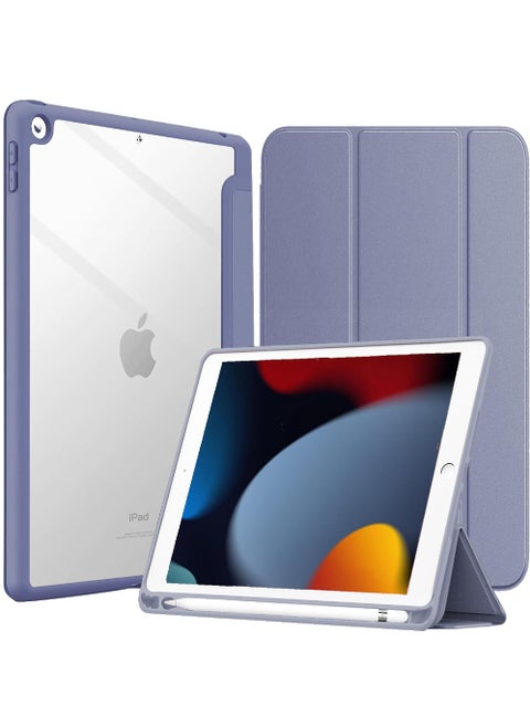 Case for iPad 10.2-Inch (9th/8th/7th Generation 2021/2020/2019) with Pencil Holder Clear Transparent Back Shell Slim Stand Shockproof Tablet Cover Auto Wake/Sleep