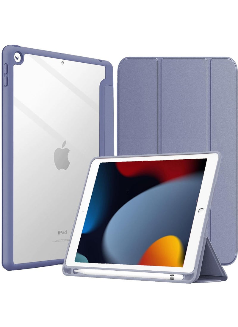 Case for iPad 10.2-Inch (9th/8th/7th Generation 2021/2020/2019) with Pencil Holder Clear Transparent Back Shell Slim Stand Shockproof Tablet Cover Auto Wake/Sleep