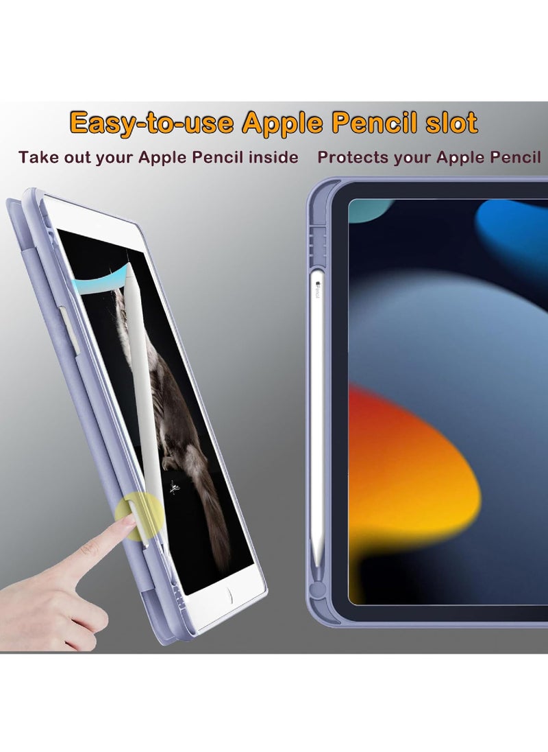 Case for iPad 10.2-Inch (9th/8th/7th Generation 2021/2020/2019) with Pencil Holder Clear Transparent Back Shell Slim Stand Shockproof Tablet Cover Auto Wake/Sleep