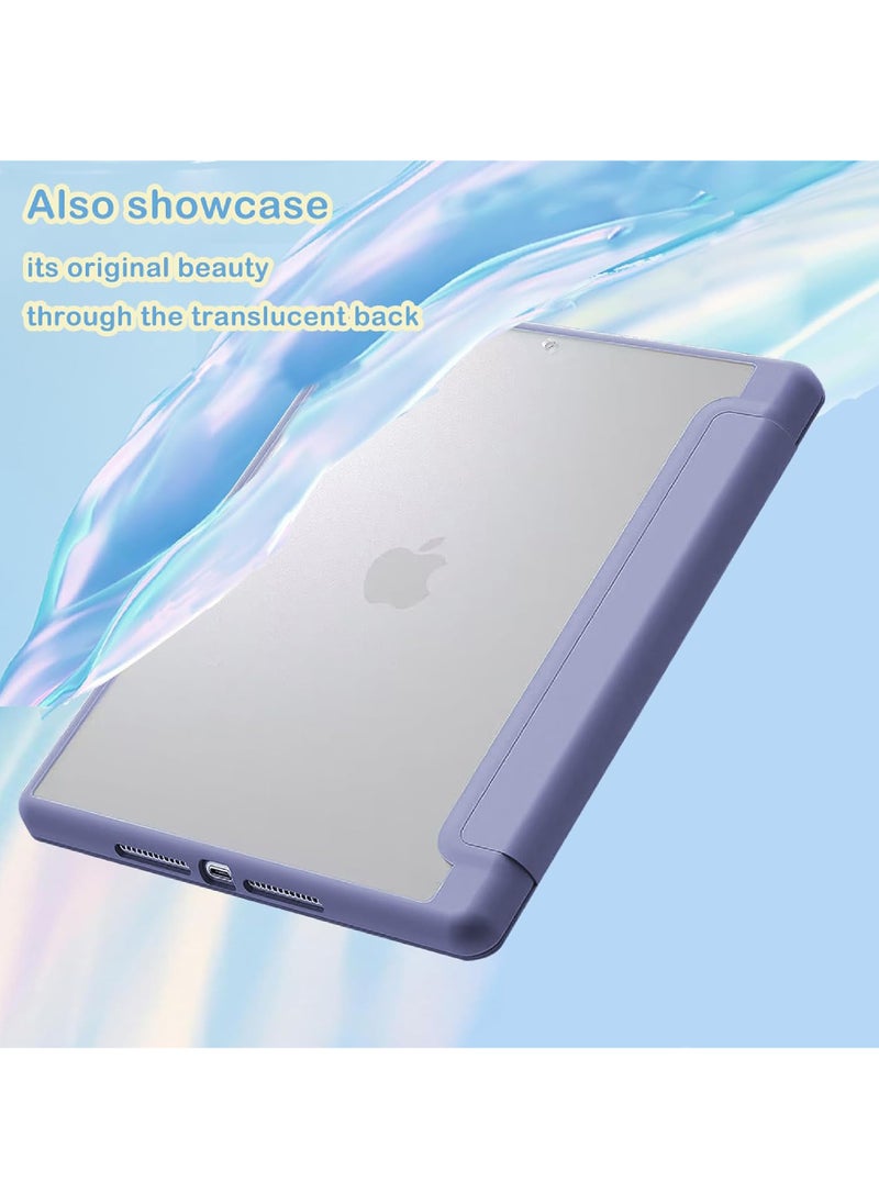 Case for iPad 10.2-Inch (9th/8th/7th Generation 2021/2020/2019) with Pencil Holder Clear Transparent Back Shell Slim Stand Shockproof Tablet Cover Auto Wake/Sleep