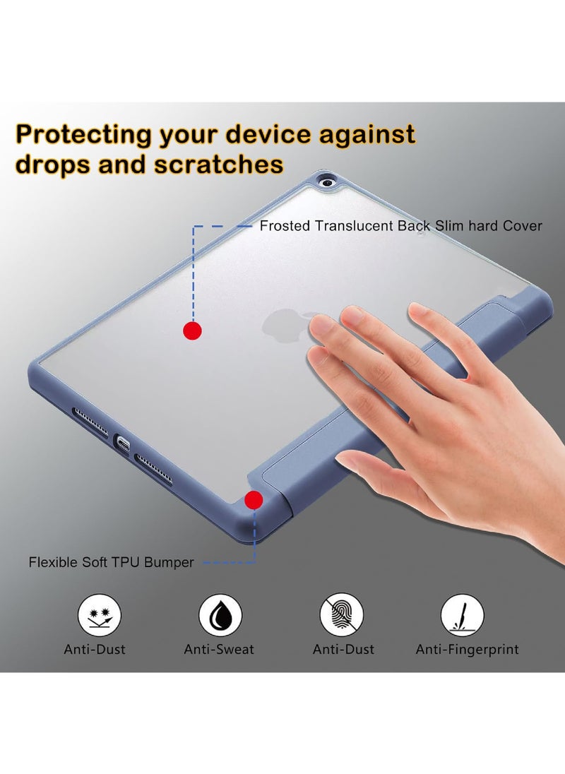 Case for iPad 10.2-Inch (9th/8th/7th Generation 2021/2020/2019) with Pencil Holder Clear Transparent Back Shell Slim Stand Shockproof Tablet Cover Auto Wake/Sleep