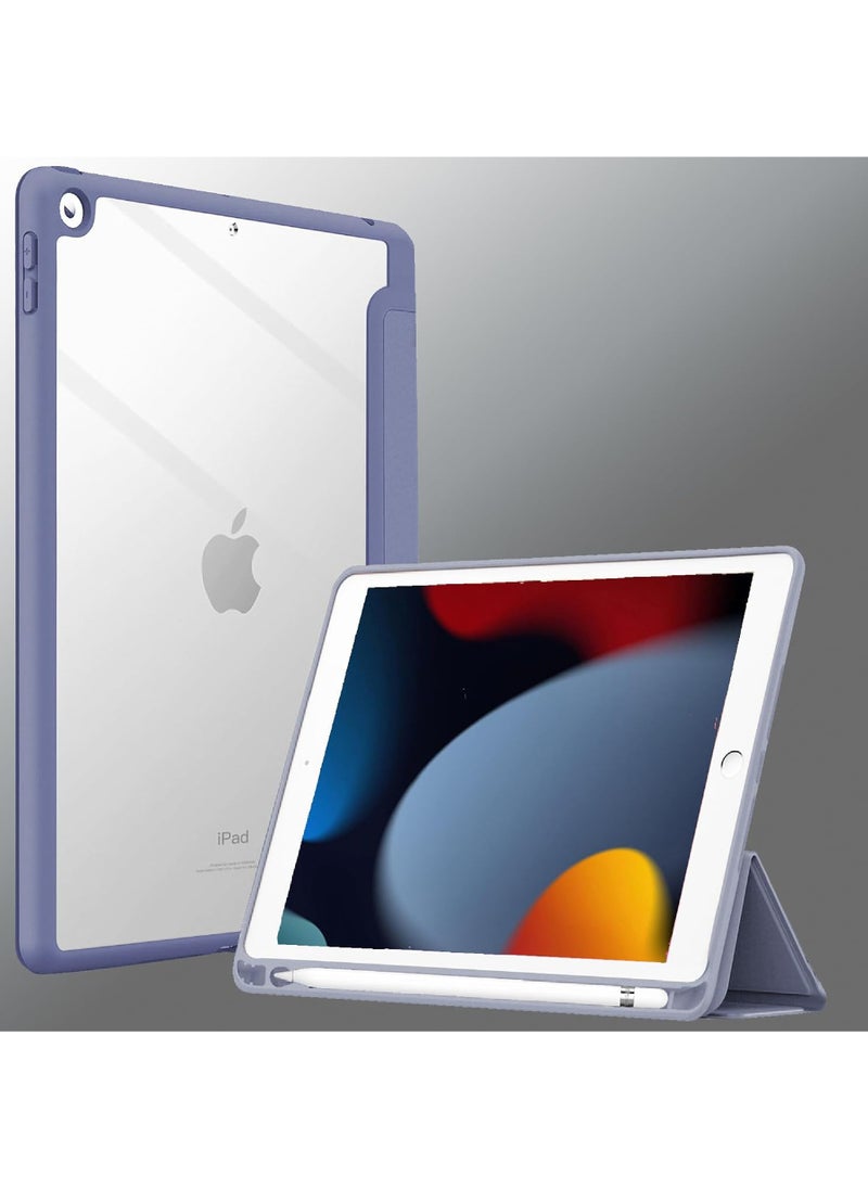 Case for iPad 10.2-Inch (9th/8th/7th Generation 2021/2020/2019) with Pencil Holder Clear Transparent Back Shell Slim Stand Shockproof Tablet Cover Auto Wake/Sleep