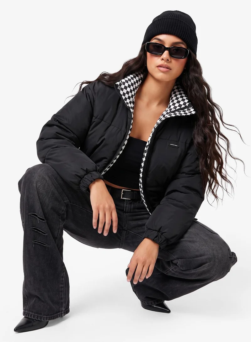 High Neck Zip Up Quilted Jacket