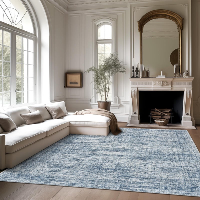 Soalmost Washable Area Rug 8x10, Large Soft Rugs for Living Room Vintage Blue 8x10 Area Rugs for Bedroom Dining Room Non-Slip Stain Resistant Under Table Rug - Image 2