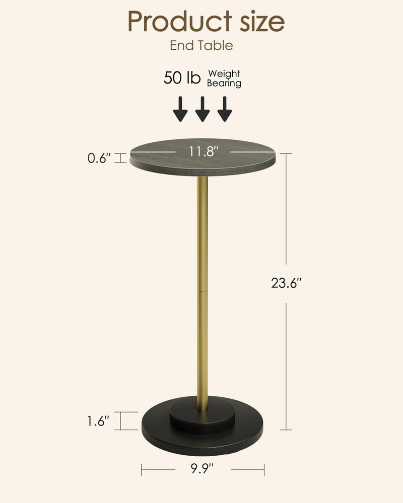 Masupu Drink Table, Round Side Table for Small Spaces, Pedestal Side Table, Small End Table with Metal Base, for Living Room, Bedroom, Bathroom, Grey - Image 4