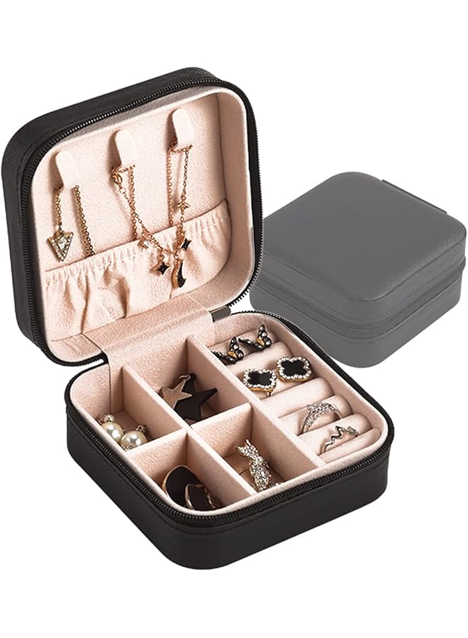 The Bros Mini Portable Travel Jewelry Box, Leather Jewellery Ring Organizer Case for Ring, Pendant, Earring, Necklace, Bracelet Organizer Storage Holder Boxes.  - Image 1