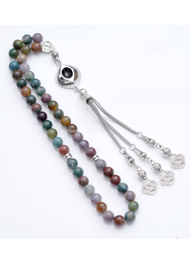 Subhati Prayer Beads ( Misbah ) with metal Parts and Indian Agate Stone | 8 MM Beads - 45  - Image 2