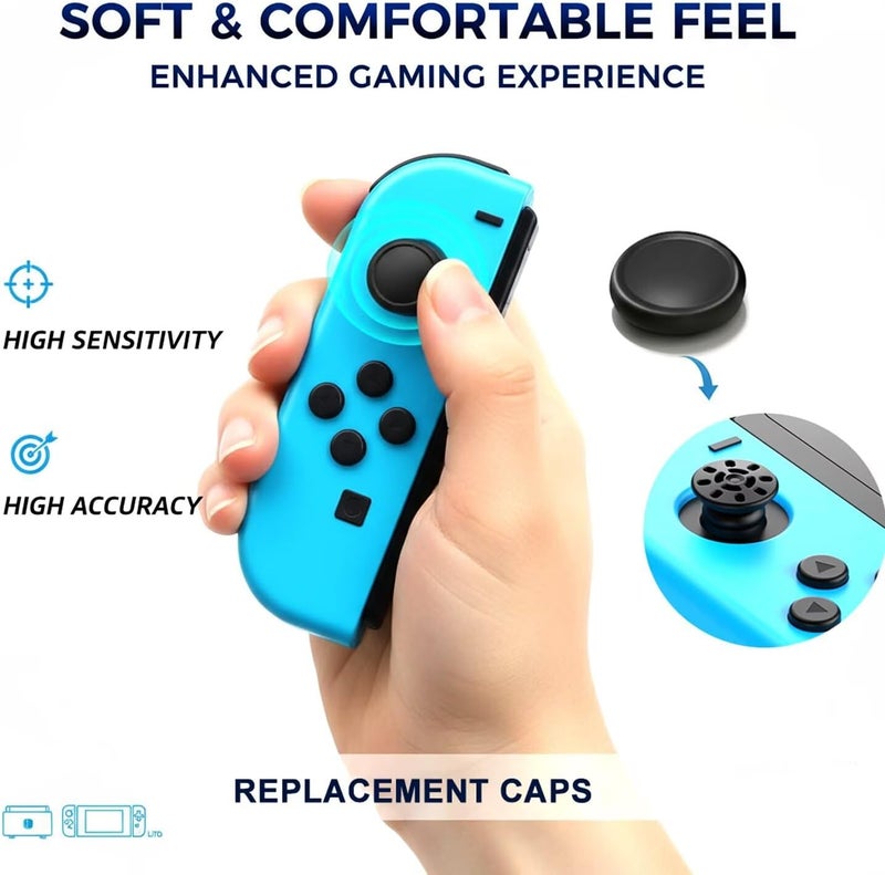 أغطية استبدال Ferkurn لإصلاح عصا التحكم في Nintendo Switch وSwitch Lite، أغطية عصا التحكم التناظرية لـ Switch Joy Con، أغطية جلدية لعصا التحكم مع أغطية عصا التحكم، 8 قطع أسود - Image 2