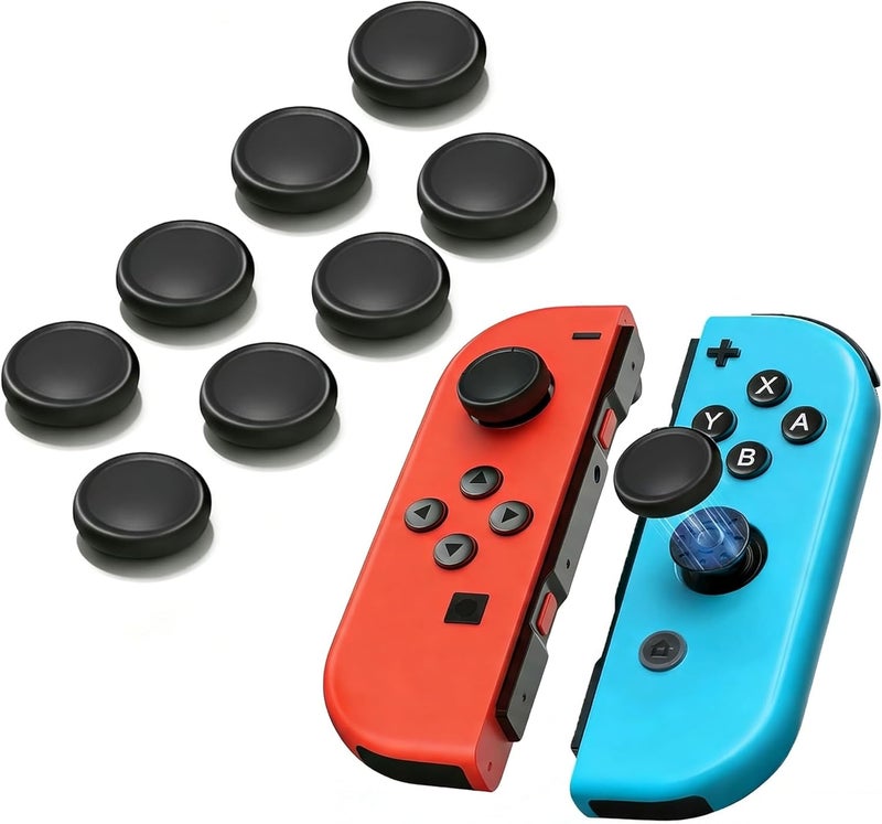 أغطية استبدال Ferkurn لإصلاح عصا التحكم في Nintendo Switch وSwitch Lite، أغطية عصا التحكم التناظرية لـ Switch Joy Con، أغطية جلدية لعصا التحكم مع أغطية عصا التحكم، 8 قطع أسود - Image 1
