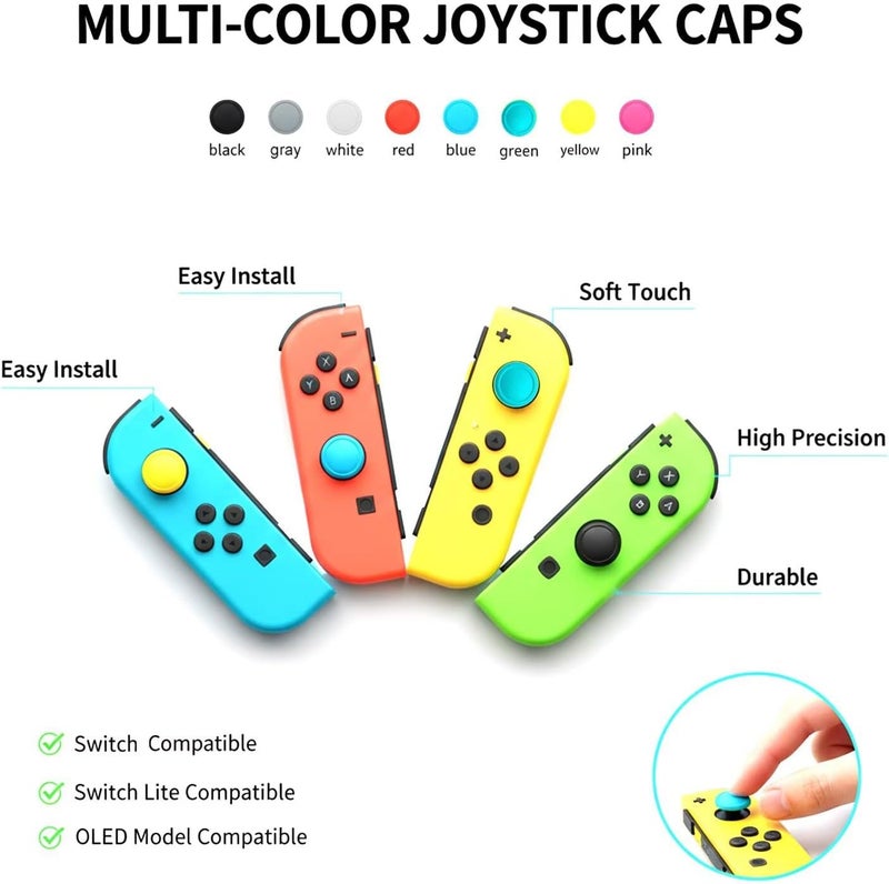 أغطية استبدال Ferkurn لإصلاح عصا التحكم في Nintendo Switch وSwitch Lite، أغطية عصا التحكم التناظرية لـ Switch Joy Con، أغطية جلدية لعصا التحكم مع أغطية عصا التحكم، 8 قطع أسود - Image 3