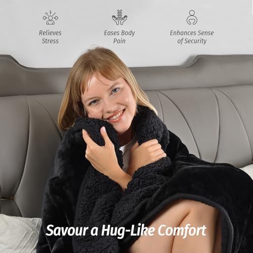 Wemore Sherpa Fleece Weighted Blanket for Adult 20 lbs Dual Sided Cozy Fluffy Heavy Blanket,Ultra Fuzzy Throw Blanket with Soft Plush Flannel Top,60 x 80 inches Black on Both Sides - Image 4