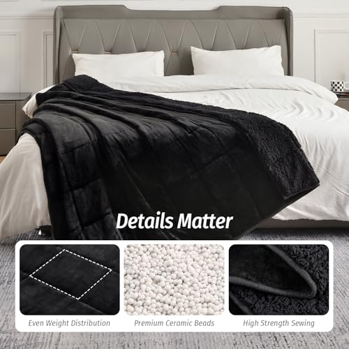 Wemore Sherpa Fleece Weighted Blanket for Adult 20 lbs Dual Sided Cozy Fluffy Heavy Blanket,Ultra Fuzzy Throw Blanket with Soft Plush Flannel Top,60 x 80 inches Black on Both Sides - Image 5