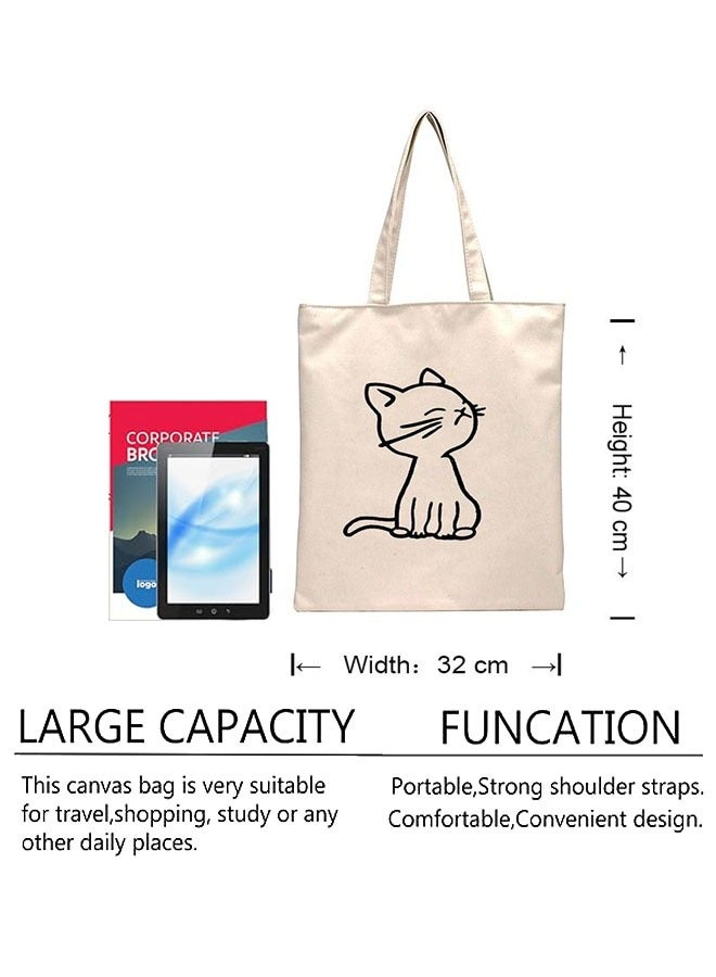 Beauenty Cat Canvas Tote Bag, Reusable Grocery Bag, Washable and Can Be Applied For Many Times, Supporting You For Long Service, Can Easily Carry Your Kindle, Ipad, Cellphone  - Image 2