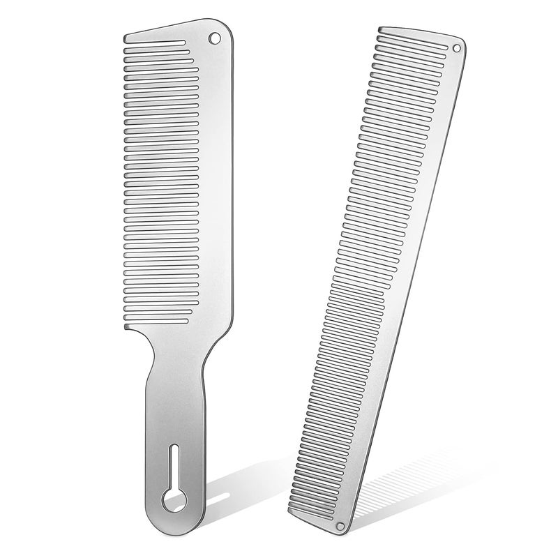 Patelai Patelai 2 Pcs Metal Comb for Men Stainless Steel Flat Top Clipper Comb for Men Women Salon 2 StylesSilver
