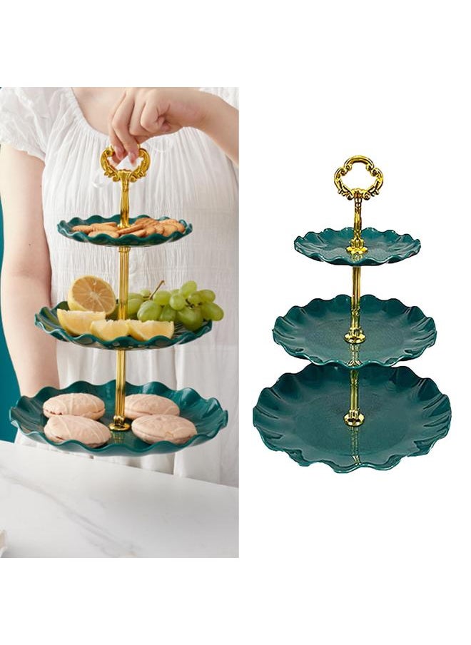 Thoraya Nordic Style 3 Layer Fruit Plate Tray Plastic 3 Tier Cake Stand Holiday Party Dessert Tray Dark Green  - Image 5