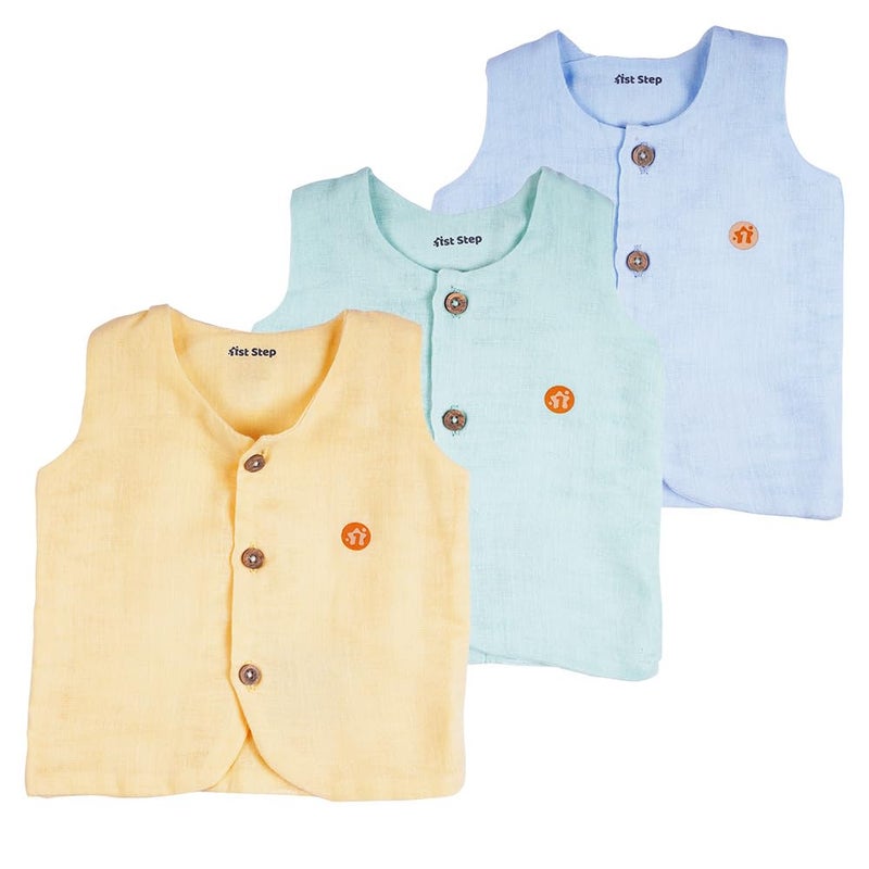 1ST STEP Button Type 100% Muslin Colored Jhablas (0-3 Months, Multicolor 1) - Image 1