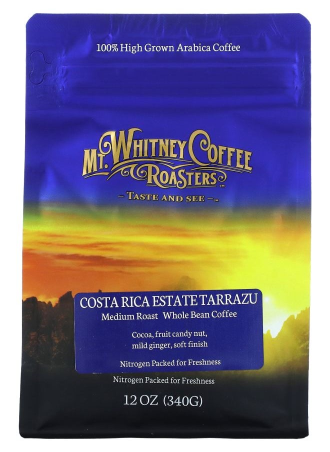 MT. WHITNEY COFFEE ROASTERS Costa Rica Estate Tarrazu Whole Bean Coffee Medium Roast 12 oz (340 g) 