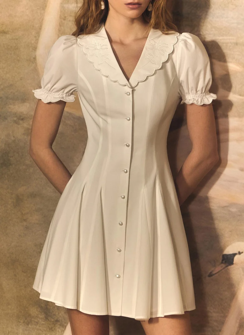 Lichi Fitted mini dress with collar embroidery