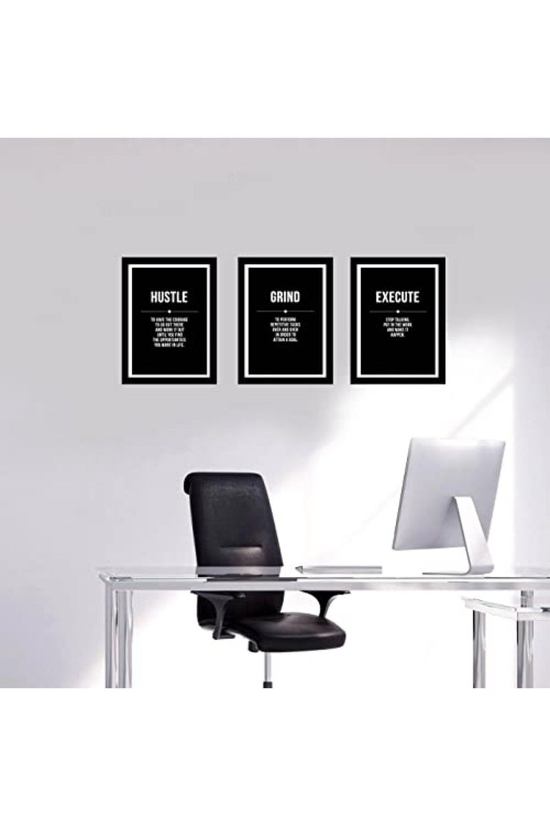 GRAY WALL Framed Motivational Poster Set - Hustle, Grind, Execute - Image 2