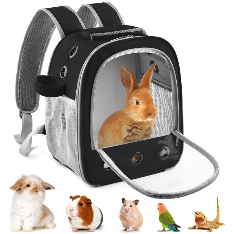 DBNESS Guinea Pig Carrier Backpack, Portable Rabbit Travel Carring Bag for Pet Bunny Chinchilla Bearded Dragon Hamster Parrot Outgoing Pouch Case with Water Bottle Holder & Detachable Pad (Black) - Image 1