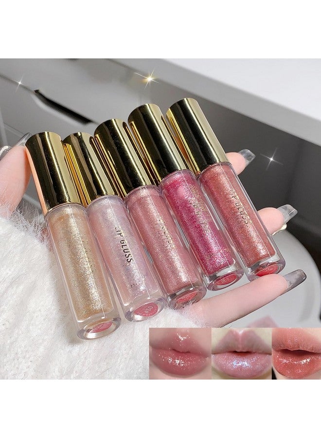 Petansy Shimmery Glitter Moisturizing Lip Gloss Nourishing Lipstick Set 5 Colors Lip Plumper Lip Gloss Hydrating Lip Glow Oil Shiny Glitter Sparkly Glossy Set - Image 1