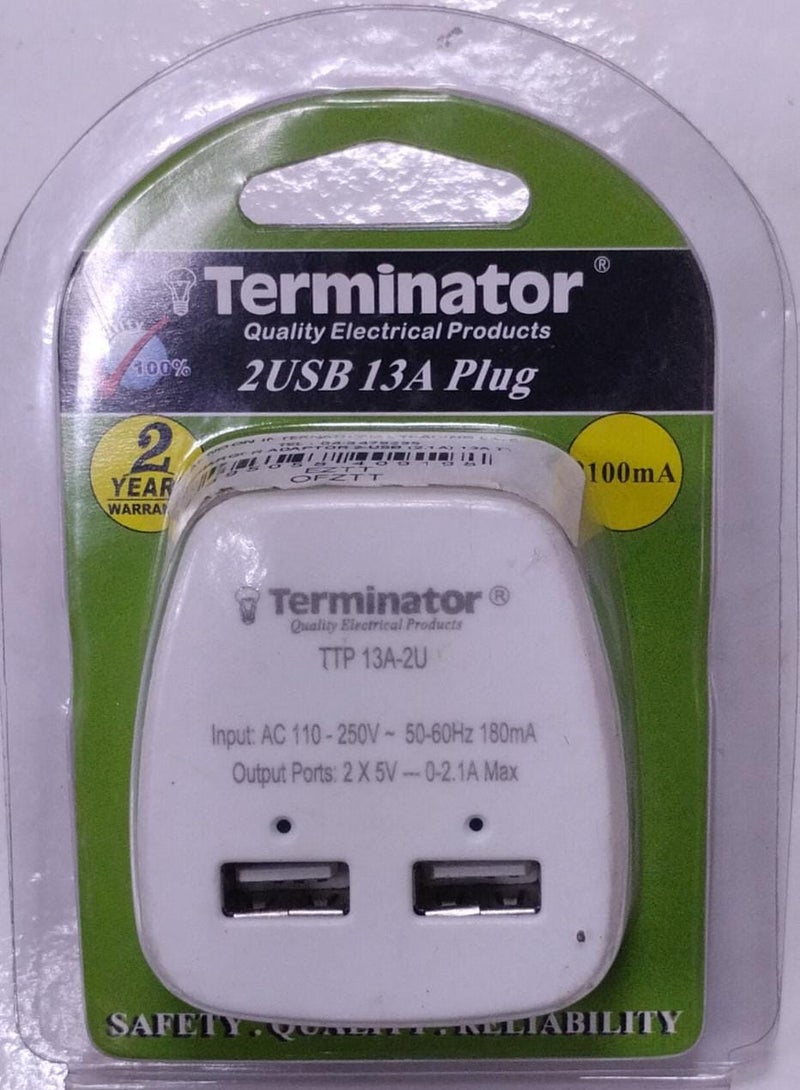 Terminator USB Port Wall Socket Adapter White 24inch