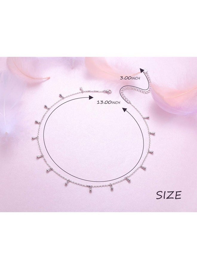 DAOCHONG - Sterling Silver Jewelry Teardrop Choker Necklace Pendant Disc Chain Statement Necklace For Women Girls 13+3 Inches - Image 1