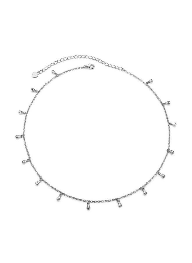 DAOCHONG - Sterling Silver Jewelry Teardrop Choker Necklace Pendant Disc Chain Statement Necklace For Women Girls 13+3 Inches - Image 1