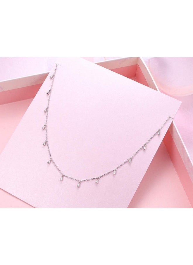 DAOCHONG - Sterling Silver Jewelry Teardrop Choker Necklace Pendant Disc Chain Statement Necklace For Women Girls 13+3 Inches - Image 1