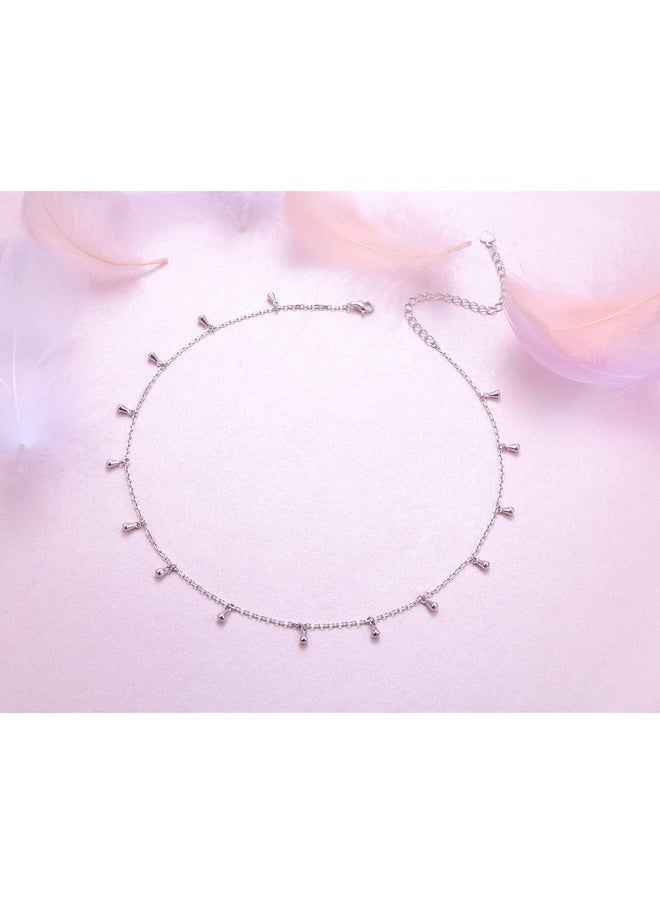 DAOCHONG - Sterling Silver Jewelry Teardrop Choker Necklace Pendant Disc Chain Statement Necklace For Women Girls 13+3 Inches - Image 1