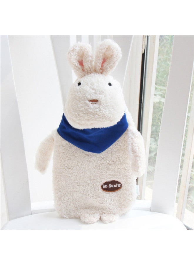 Plush Strawberry Bear Hot Water Bottle Cover Hand Warmer Girl's Belly Warmer Student Dormitory Hand Warmer Ugly Duck-Color:Scarf Rabbit White (plush Cover + Rubber Hot Water Bottle)-Height:Medium Size 1000ml Weighs About 0.28--- 0.35kg  - Image 1
