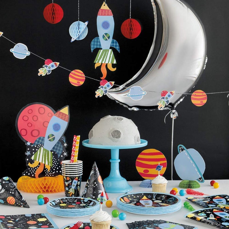 Unique Outer Space Party Black Cone Hats - Pack of 8 - Durable & Eye-Catching Design for Kids & Adults Birthdays and Celebrations - Image 3