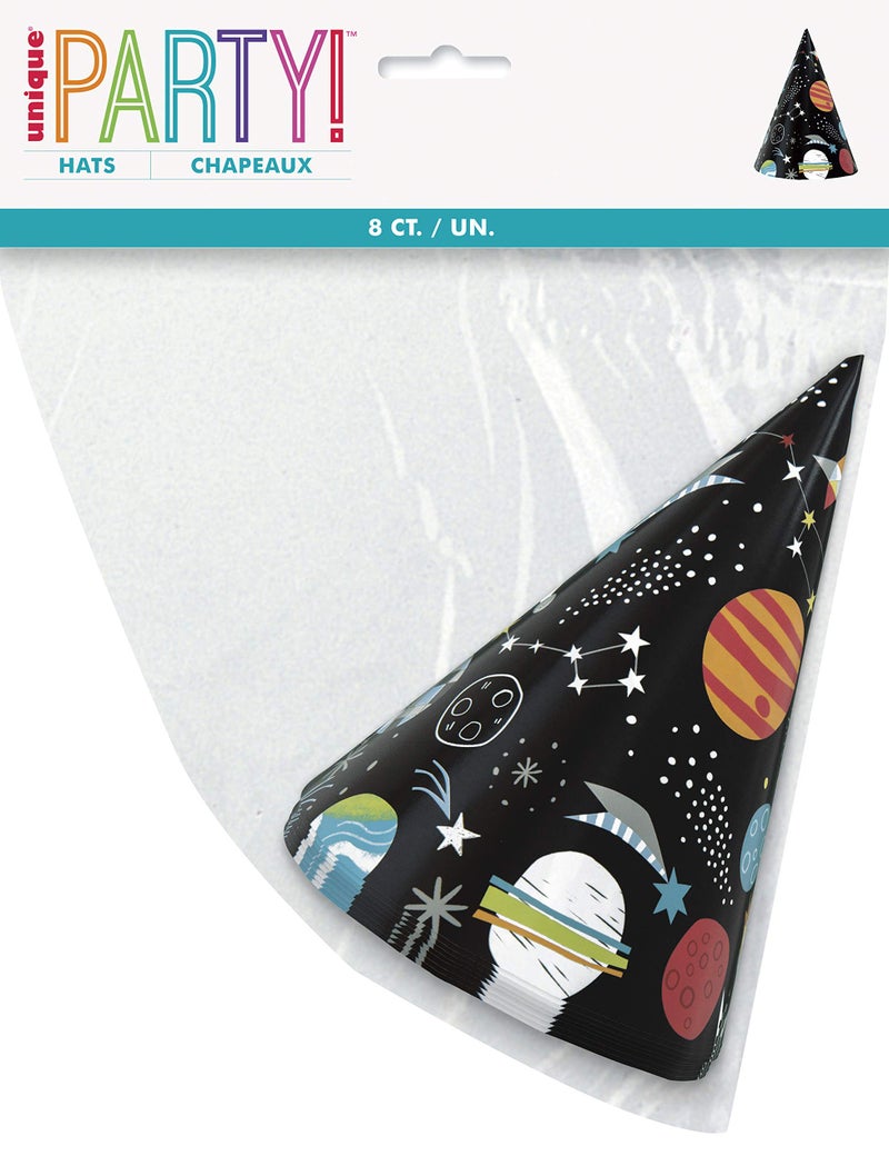 Unique Outer Space Party Black Cone Hats - Pack of 8 - Durable & Eye-Catching Design for Kids & Adults Birthdays and Celebrations - Image 2