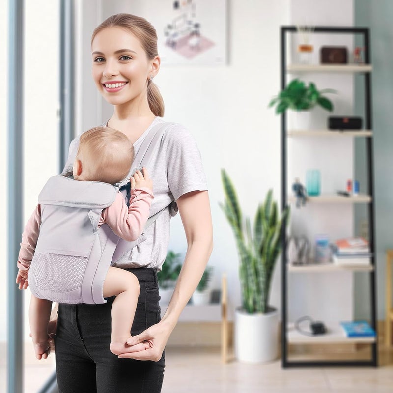 Shiaon حمالة أطفال من حديثي الولادة إلى toddlers 730 رطل حمالة toddlers مع حزام كتف قابل للتعديل حمالة أطفال مع قماش شبكي قابل للتنفس رمادي - Image 2
